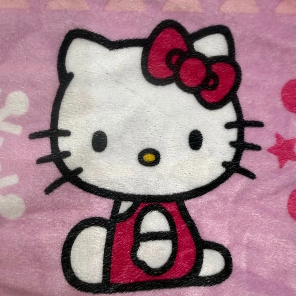 Hello Kitty Plush Twin Fitted Sheet Sanrio Pink Winter Snowflake‎ Soft READ